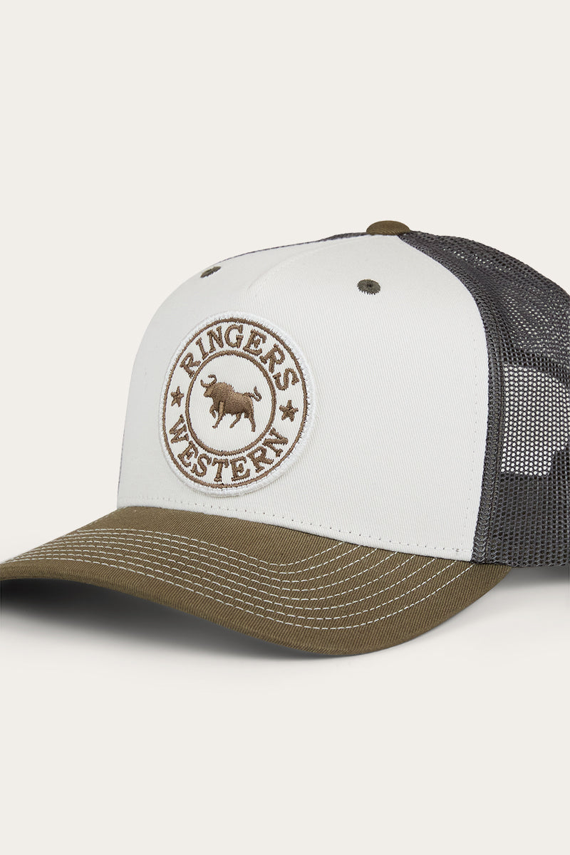 Ringers Western Mens Signature Bull Trucker Cap - Army / Off White