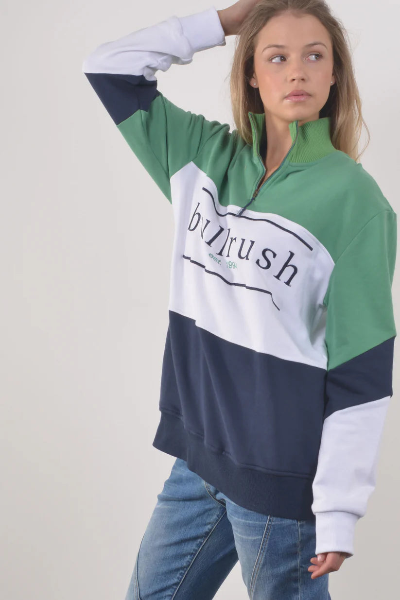 Bullrush Unisex Springton Zip Sweat - Navy/Green