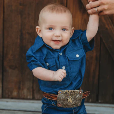 Shea Baby Baby Dark Denim SS Pearl Snap Onesie (0-18M)