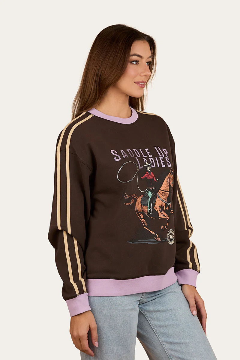 Ringers Western Women's Saddle Up Pullover Crew - Charcoal/Lavender
