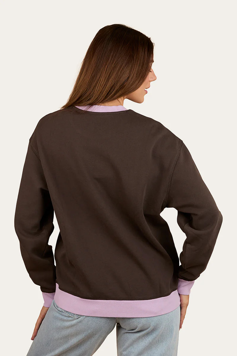 Ringers Western Women's Saddle Up Pullover Crew - Charcoal/Lavender