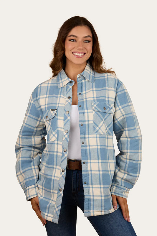 Ringers Western Womens Sadie Sherpa Flannel - Faded Denim/Off White