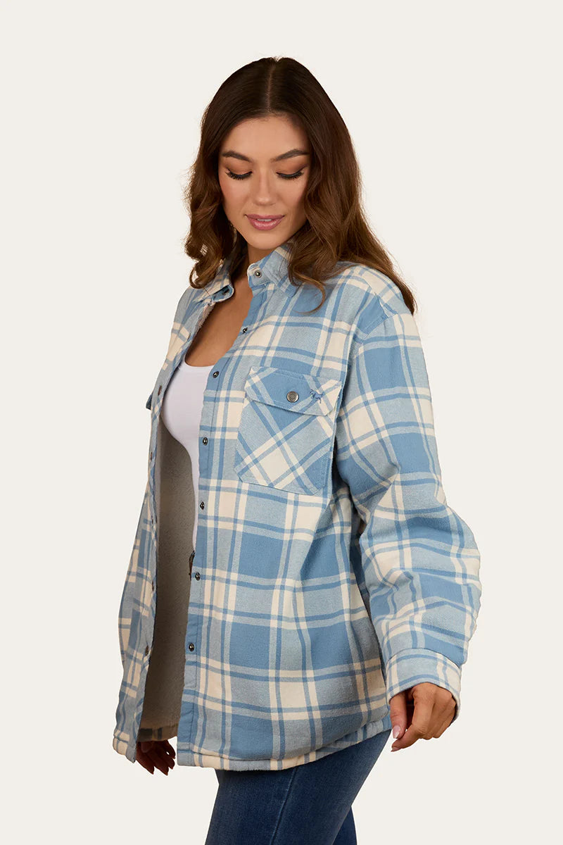 Ringers Western Womens Sadie Sherpa Flannel - Faded Denim/Off White