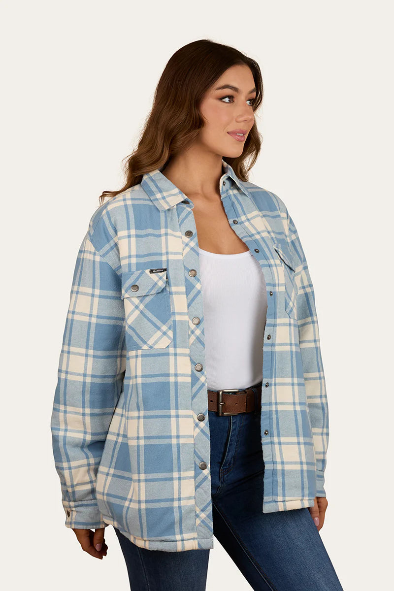 Ringers Western Womens Sadie Sherpa Flannel - Faded Denim/Off White