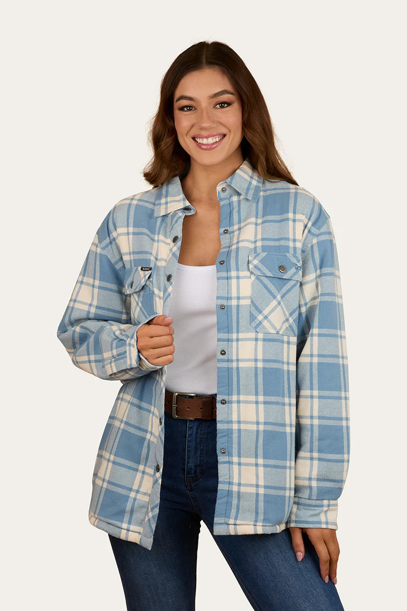 Ringers Western Womens Sadie Sherpa Flannel - Faded Denim/Off White