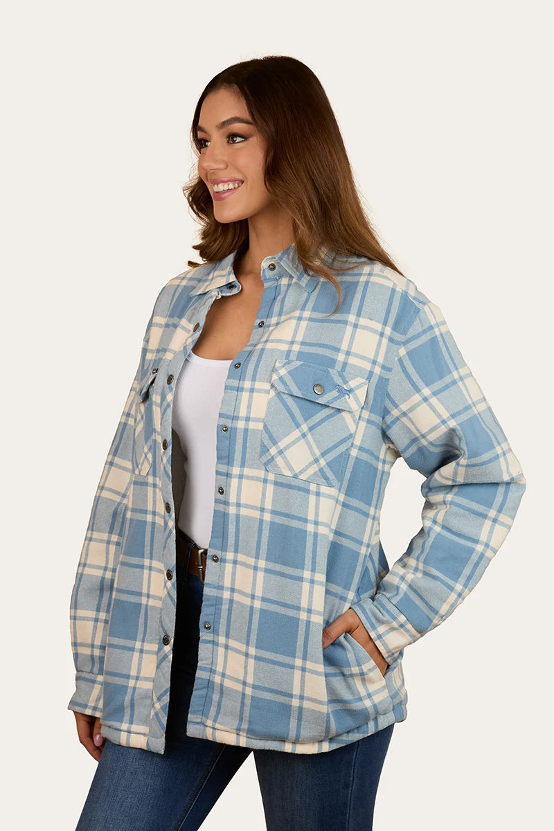 Ringers Western Womens Sadie Sherpa Flannel - Faded Denim/Off White
