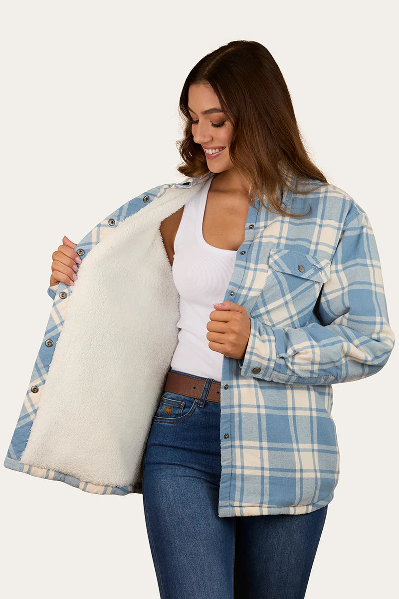 Ringers Western Womens Sadie Sherpa Flannel - Faded Denim/Off White
