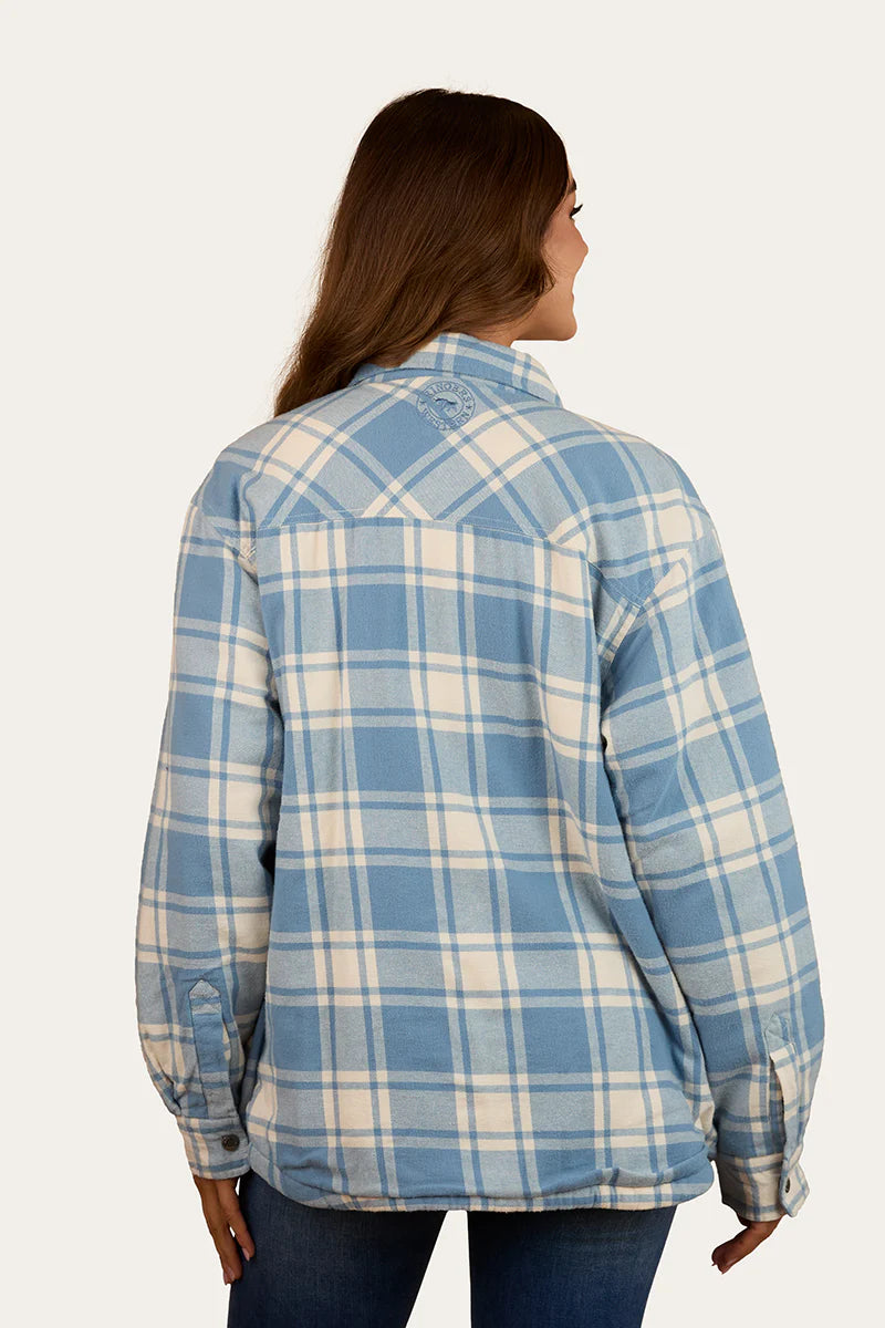 Ringers Western Womens Sadie Sherpa Flannel - Faded Denim/Off White