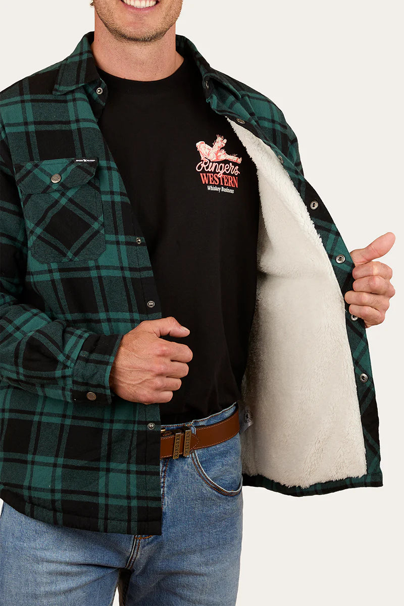 Ringers Western Mens Sawyer Sherpa Flannel - Pine/Charcoal