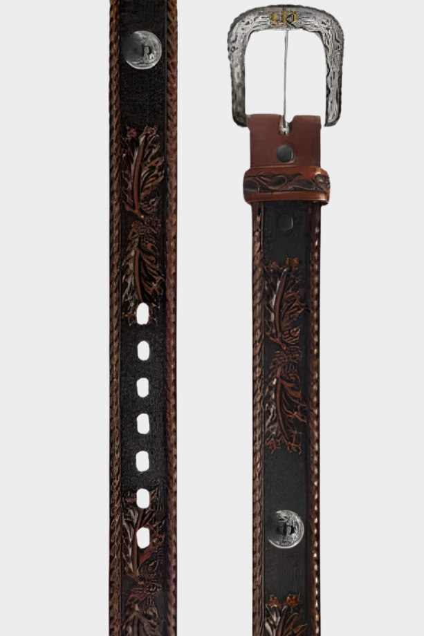 Stetson Dark Brown Hand-Tooled Leather Belt with Concho 38 mm