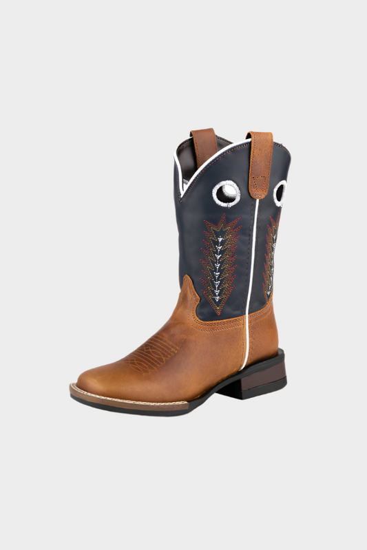 Roper Kids James Little Kids - Tan Burnished/Navy Leather