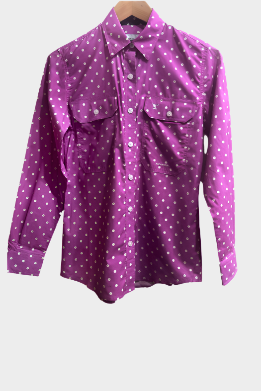 JC WMS ABBEY FULL BUTTON PRINT WORKSHIRT - NAVY DOTS / RADIANT ORCHID DOTS