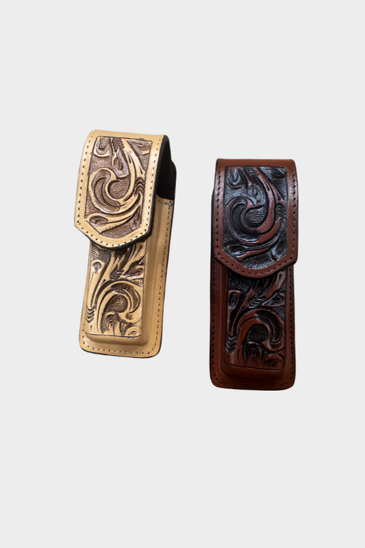 Austin Accent Medium Knife Case Leather 5 Floral Pattern