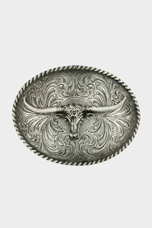 MONTANA SILVERSMITHS Oval Longhorn Classic Antiqued Attitude Belt Buckle