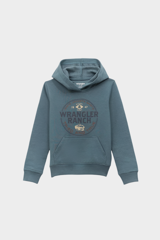 Wrangler Boy's Ranch Pullover Hoodie - Goblin Blue