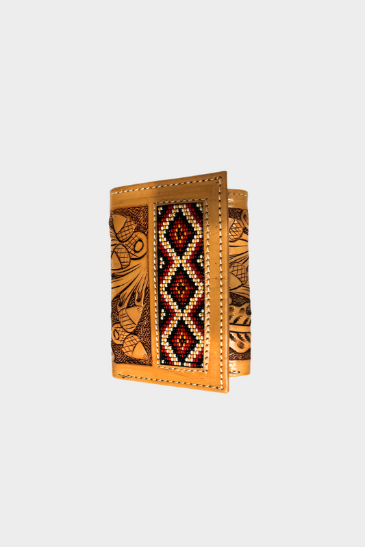Challenger Men's Western Oak Leaf Tooled Leather Beaded Tri-Fold Wallet -18RSW76T