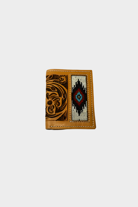 Challenger Mens Western Floral Tooled Leather Aztec Beaded Rodeo Wallet - 18RSW80B