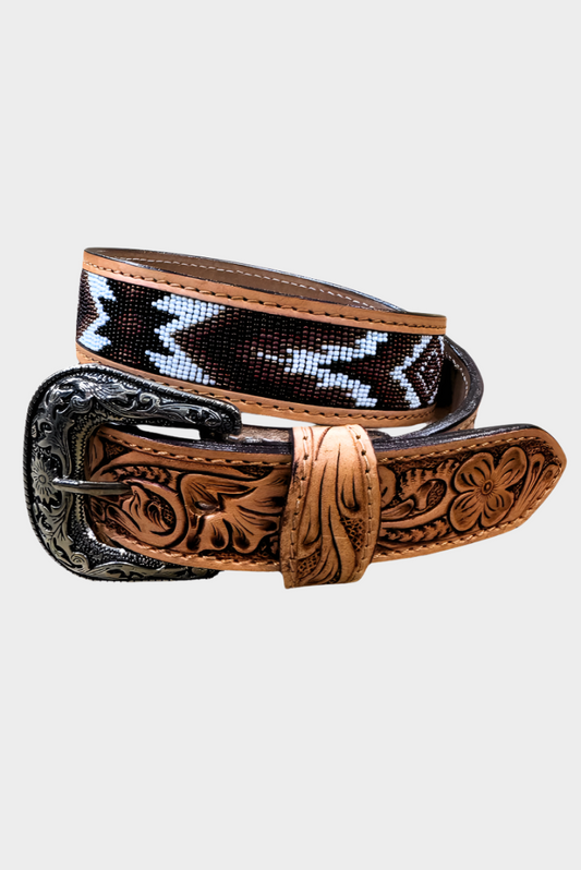 Challenger Men's Western Rodeo Heavy Duty Beaded Full-Grain Leather Belt