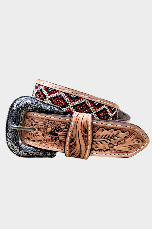 Challenger Men Women Western 1-1/2 Floral Tooled Full-Grain Leather Belt