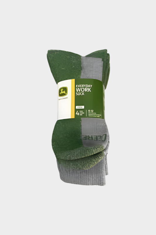 John Deere Everyday Work Crew Socks 4PK - Size 8-12 Grey