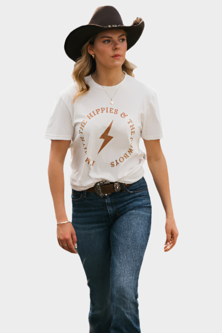 Wild Junkie I'm With the Hippies and the Cowboys tee