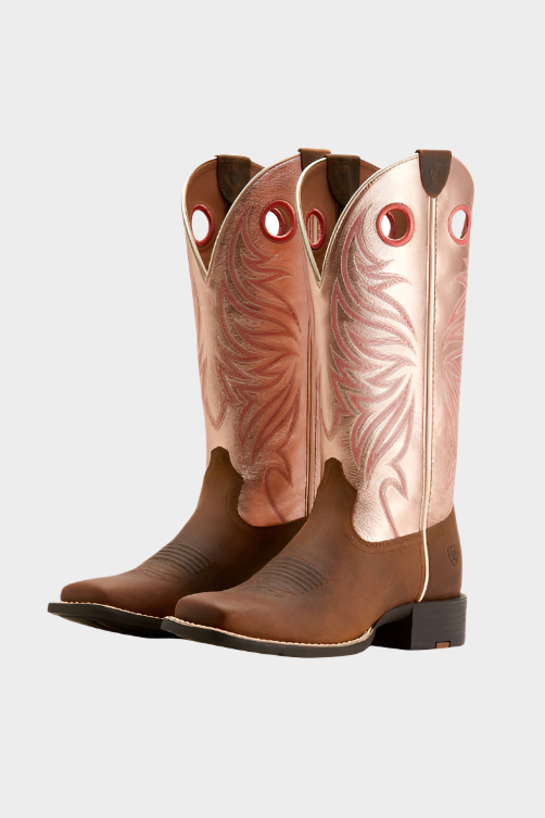 ARIAT WOMEN'S ROUND UP RYDER DISTRESSED BROWN / GOLDEN PINK