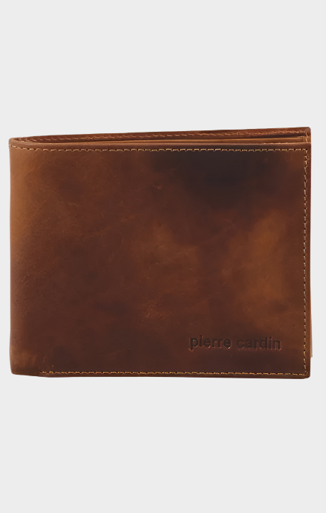 PIERRE CARDIN RUSTIC LEATHER MEN'S WALLET - COGNAC