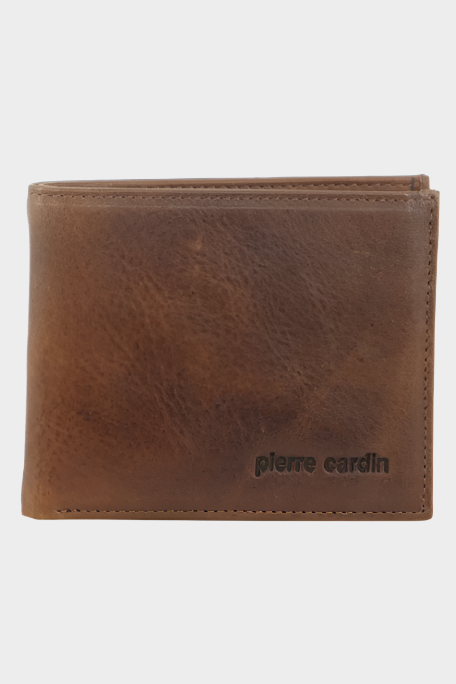 PIERRE CARDIN ITALIAN LEATHER BI-FOLD MEN'S WALLET - COGNAC