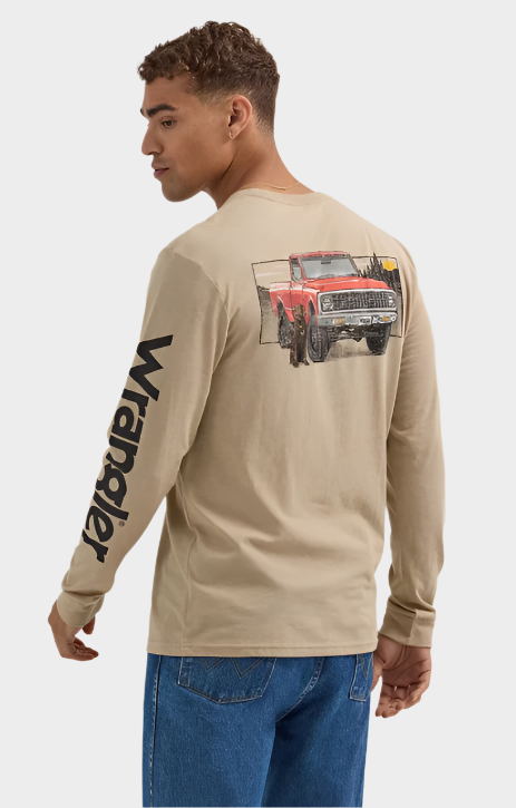 Wrangler Men's Long Sleeve Truck Back Graphic T-Shirt - Trench Coat Heather