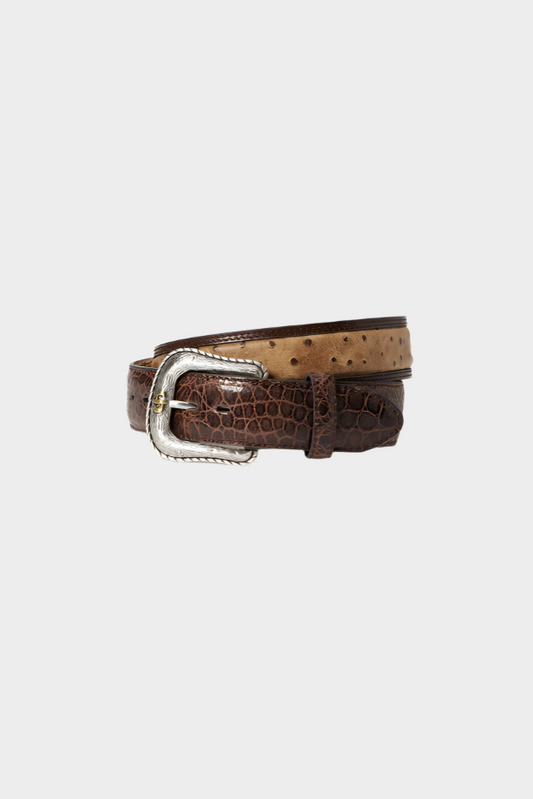 Stetson Ostrich Print Croco Embossed Western Tabs Belt - Cognac/California Nut- 38mm
