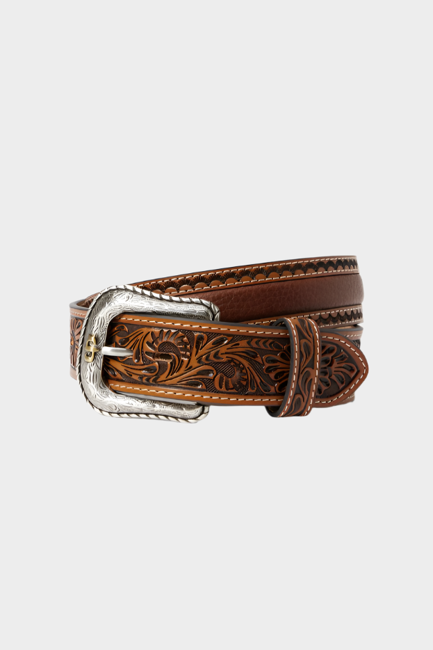 Stetson Tooled Tab Belt - Cognac 38mm