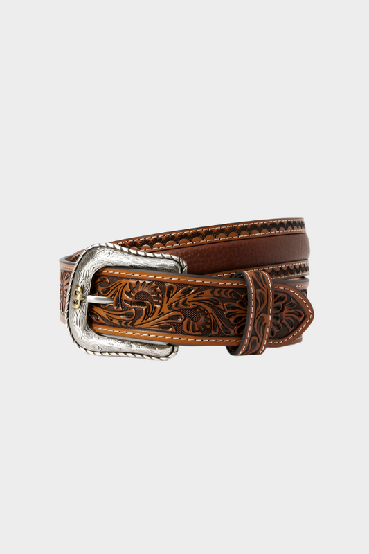 Stetson Tooled Tab Belt - Cognac 38mm