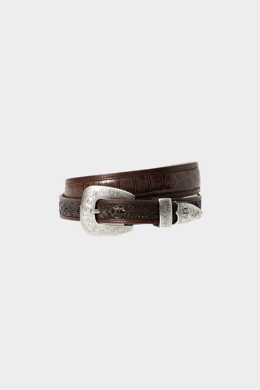 Stetson Croco Print Tooled Tapered Belt - Brown/Cognac 35mm