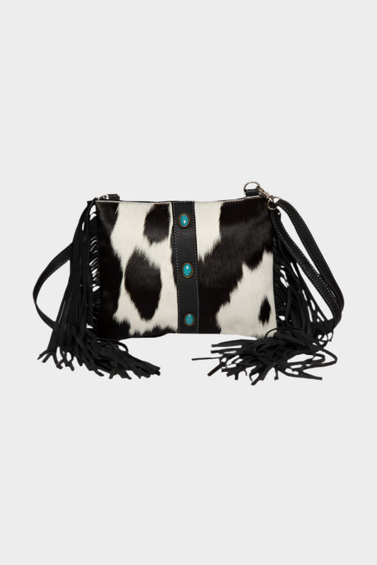 The Design Edge Cowhide Clutch Bag With Turquoise Stonework and Fringes – Mornington (AB76)