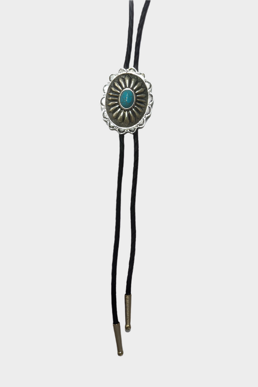 Austin Accent Silver Oval Bolo Tie with Turquoise Stone