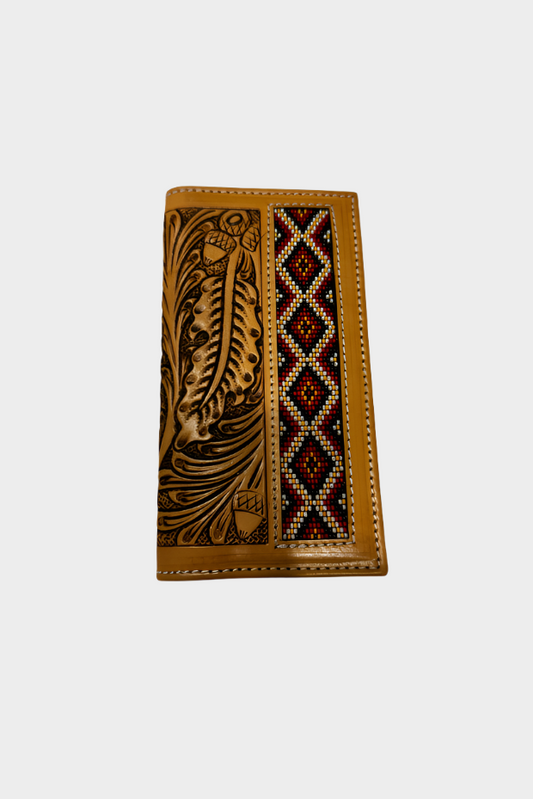 Challenger Men's Western Oak Leaf Tooled Leather Beaded Rodeo Wallet - 18RSW76R