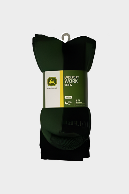 John Deere Everyday Work Crew Socks 4PK - Size 8-12 Black