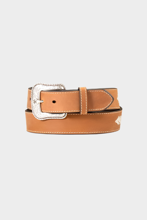 Ariat Men's Leather White Lace Floral Belt - Conchos Brown