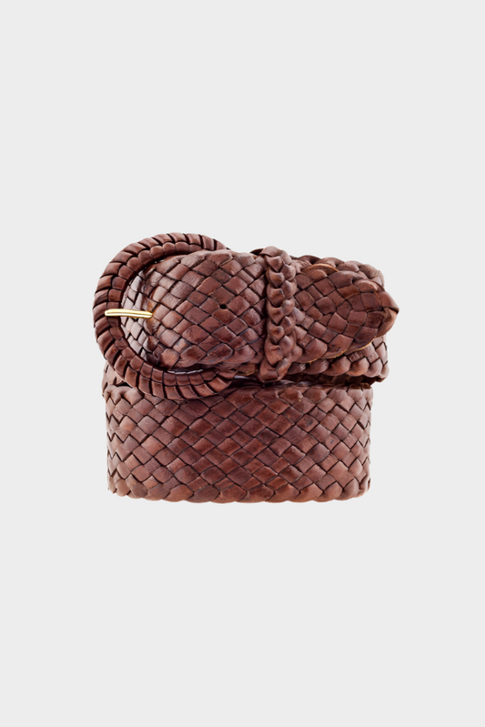 Badgery Belts Ladies Jean Belt Kangaroo Plaited Leather Buckle - Waratah