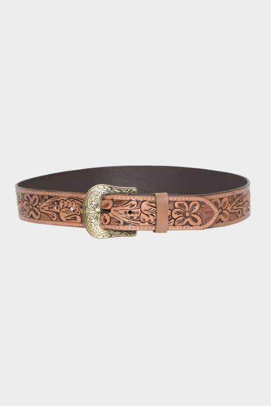The Design Edge Tooled Leather Belt with Removable Buckle (Belt07)