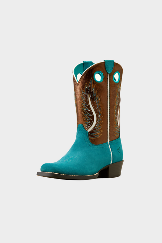 Ariat Kids Futurity Fort Worth Western Boot (Teal Suede / Gilded Mocha)