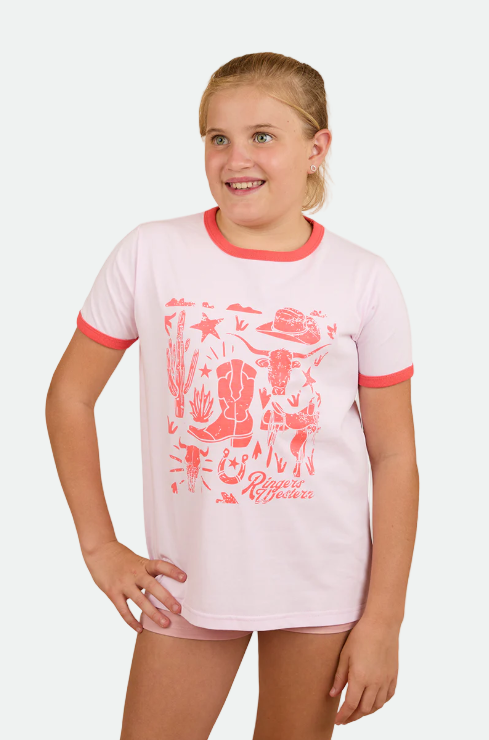 Ringers Western Kids Boot Scootin Ringer T-Shirt - Barely Pink