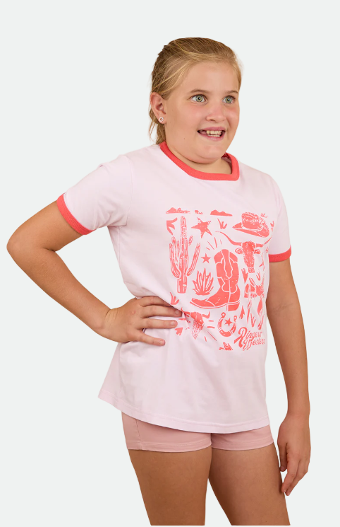 Ringers Western Kids Boot Scootin Ringer T-Shirt - Barely Pink