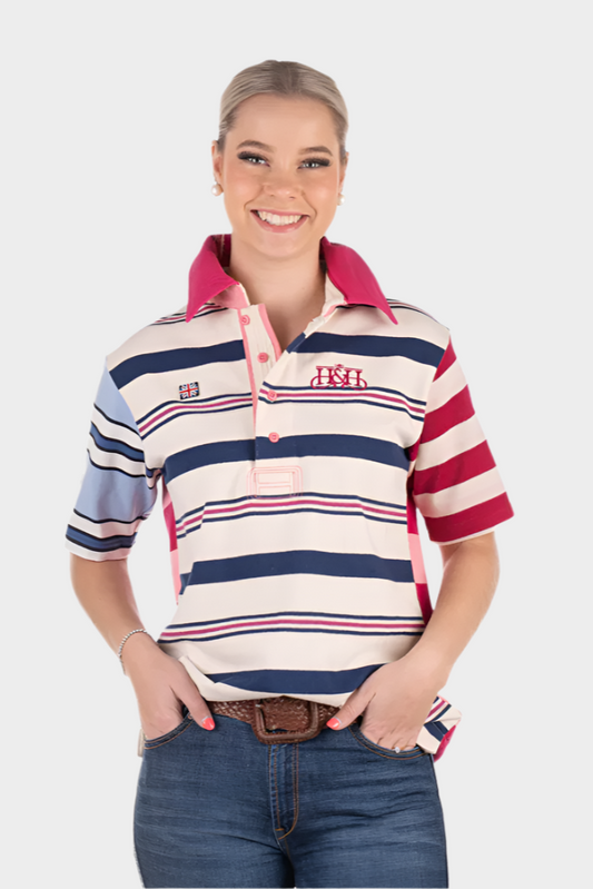 Hitchley and Harrow Women's Rugby Collection - RC01-13 White/Navy/Pink/Blue Rugby Fit Polo