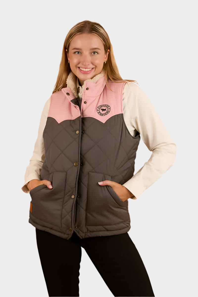 Ringers Western Womens Selwyn Puffer Vest - Charcoal / Pink