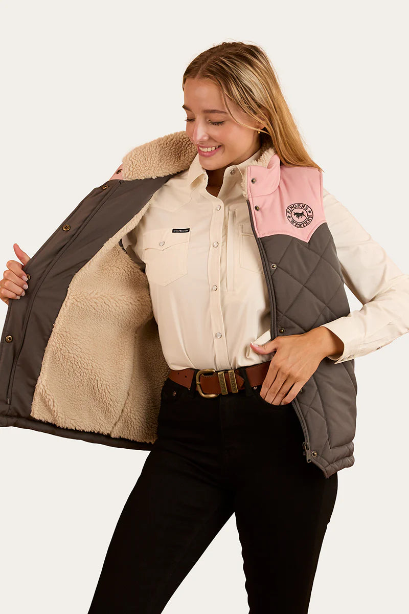 Ringers Western Womens Selwyn Puffer Vest - Charcoal / Pink