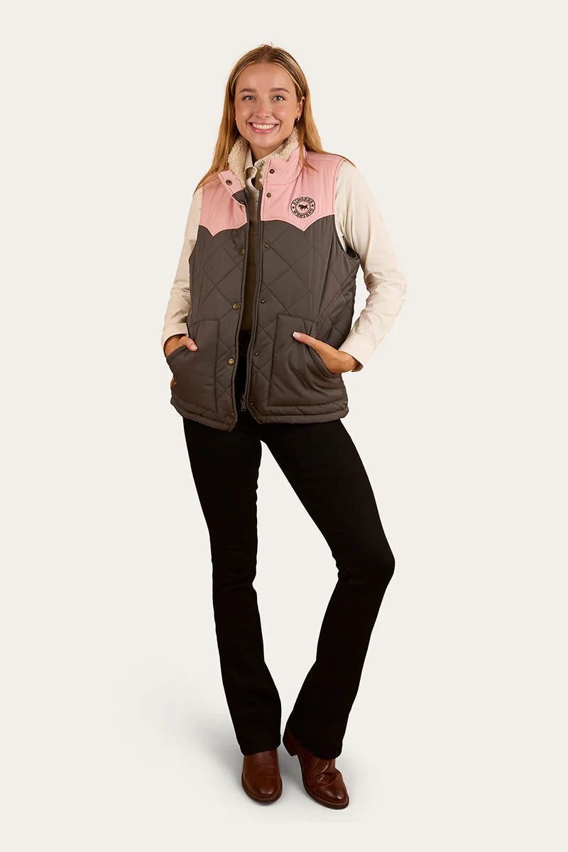 Ringers Western Womens Selwyn Puffer Vest - Charcoal / Pink