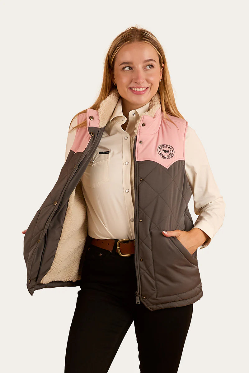 Ringers Western Womens Selwyn Puffer Vest - Charcoal / Pink