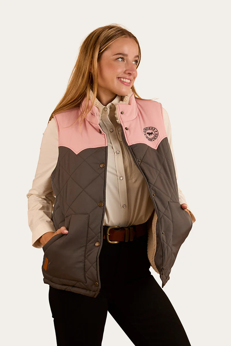 Ringers Western Womens Selwyn Puffer Vest - Charcoal / Pink