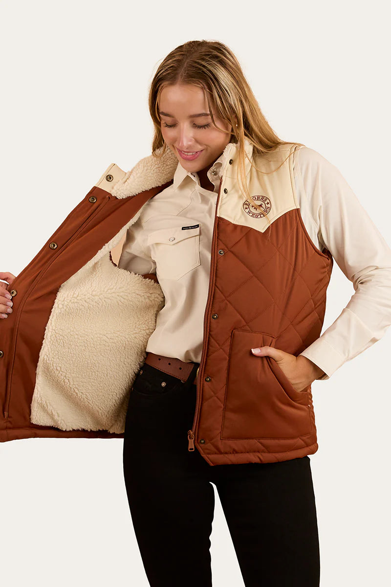 Ringers Western Womens Selwyn Puffer Vest - Tobacco  Off White